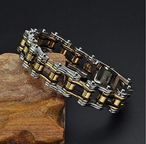 Qiaonitu Jewelry Heavy Mens Stainless Steel Motorcycle Bicycle Biker Bike Chain Bracelet Two-Tone High Polished 18-24cm in Kuwait