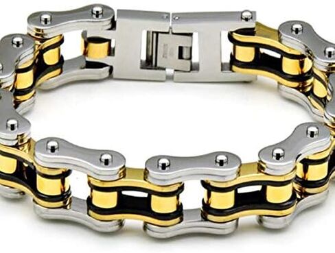 Qiaonitu Jewelry Heavy Mens Stainless Steel Motorcycle Bicycle Biker Bike Chain Bracelet Two-Tone High Polished 18-24cm in Kuwait