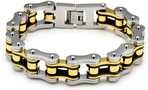 Qiaonitu Jewelry Heavy Mens Stainless Steel Motorcycle Bicycle Biker Bike Chain Bracelet Two-Tone High Polished 18-24cm in Kuwait
