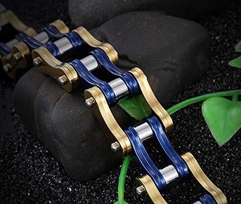 Qiaonitu Jewelry Heavy Mens Stainless Steel Motorcycle Bicycle Biker Bike Chain Bracelet Two-Tone High Polished 18-24cm in Kuwait