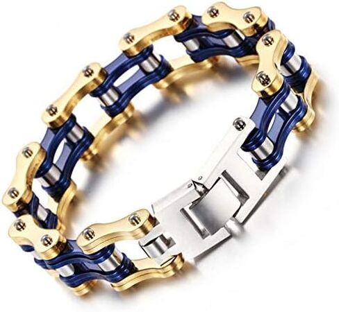 Qiaonitu Jewelry Heavy Mens Stainless Steel Motorcycle Bicycle Biker Bike Chain Bracelet Two-Tone High Polished 18-24cm in Kuwait