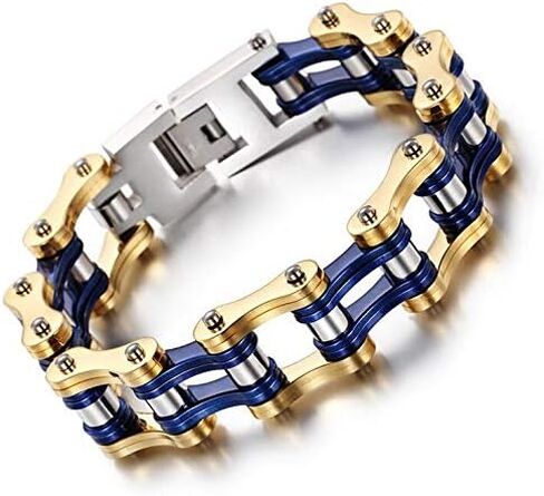 Qiaonitu Jewelry Heavy Mens Stainless Steel Motorcycle Bicycle Biker Bike Chain Bracelet Two-Tone High Polished 18-24cm in Kuwait