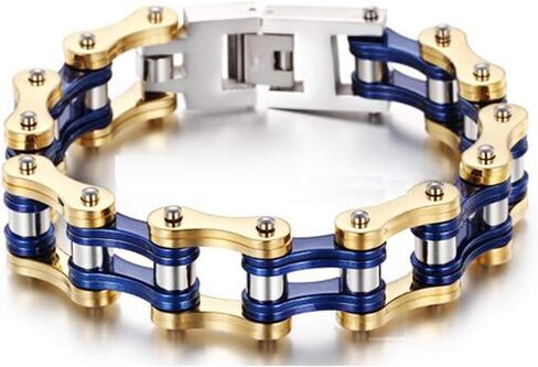 Qiaonitu Jewelry Heavy Mens Stainless Steel Motorcycle Bicycle Biker Bike Chain Bracelet Two-Tone High Polished 18-24cm in Kuwait