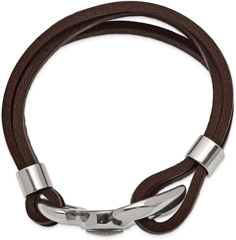 Solid Stainless Steel Men's Functional Compass Brown Leather 8.5in Bracelet 8.5" (Width = 16mm) in Saudi Arabia