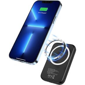 بنك طاقة لاسلكي مغناطيسي من MYao، شاحن محمول صغير بقدرة 5000 مللي أمبير مع حامل إصبع، حزمة بطارية USB C، متوافق مع iPhone 14/14 Pro / 14 Pro Max / 14 Plus وiPhone 13/12 Series in Kuwait