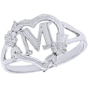 CaliRoseJewelry Silver Initial Alphabet Personalized Heart Ring - Letter M in Saudi Arabia