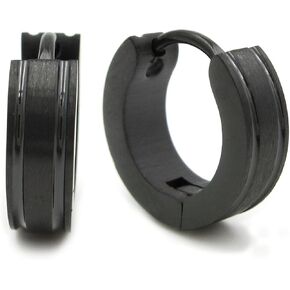 Pair Stainless Steel Carved Stripes Huggy Hoop Earrings 4mm Black Silver Gold Color in Saudi Arabia