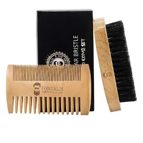 Beard and Mustache Brush and Comb Kit-Set for Men Facial Hair and Beard Care. Boar Bristle Beard Brush and Wooden Grooming Comb. Great for Dry or Wet Beards. Adds Shine and Softness while Combing and in Saudi Arabia