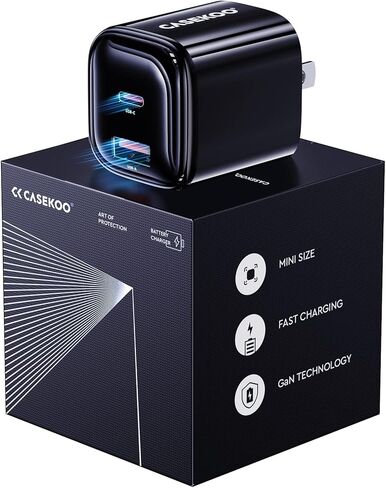 [30 واط GaN III] [لا يسخن] شاحن iPhone بلوك شحن سريع CASEKOO KooCharger شاحن حائط USB C مزدوج لهاتف iPhone 14/14 Pro/14 Pro Max/14 Plus والمزيد (أسود) in Kuwait