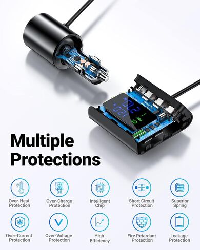 شاحن سيارة سريع بـ 4 منافذ من ACEFAST بحد أقصى 90 وات مع شاشة رقمية LED، ومحول محور USB متعدد المنافذ شحن سريع مع مخرج ولاعة سجائر 60 وات للهواتف المحمولة in Kuwait