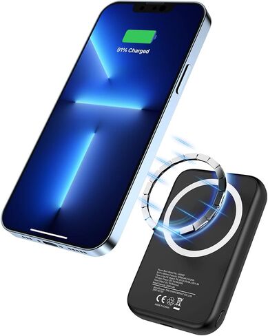 MYao Magnetic Wireless Power Bank, 5000mAh Mini Portable Charger with Finger Holder, Battery Pack USB C, Compatible with iPhone 14/14 Pro / 14 Pro Max / 14 Plus and iPhone 13/12 Series in Saudi Arabia