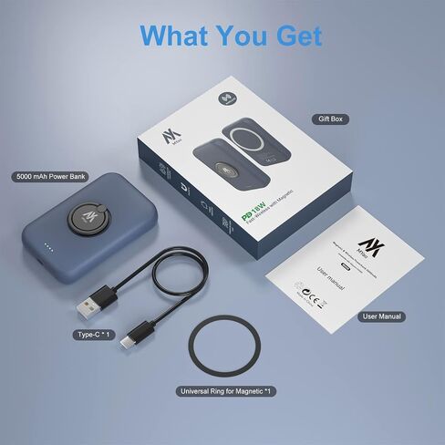 MYao Magnetic Wireless Power Bank, 5000mAh Mini Portable Charger with Finger Holder, Battery Pack USB C, Compatible with iPhone 14/14 Pro / 14 Pro Max / 14 Plus and iPhone 13/12 Series in Saudi Arabia