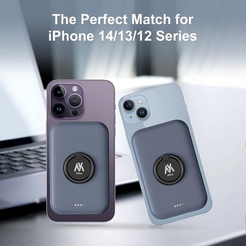 MYao Magnetic Wireless Power Bank, 5000mAh Mini Portable Charger with Finger Holder, Battery Pack USB C, Compatible with iPhone 14/14 Pro / 14 Pro Max / 14 Plus and iPhone 13/12 Series in Saudi Arabia