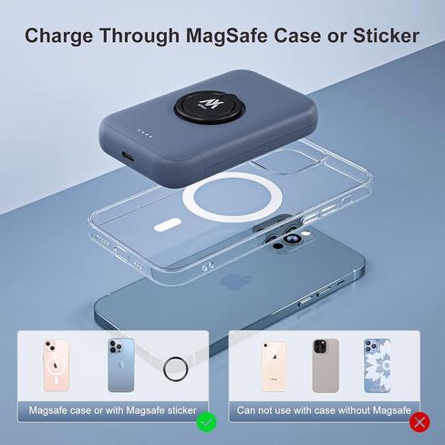 MYao Magnetic Wireless Power Bank, 5000mAh Mini Portable Charger with Finger Holder, Battery Pack USB C, Compatible with iPhone 14/14 Pro / 14 Pro Max / 14 Plus and iPhone 13/12 Series in Saudi Arabia