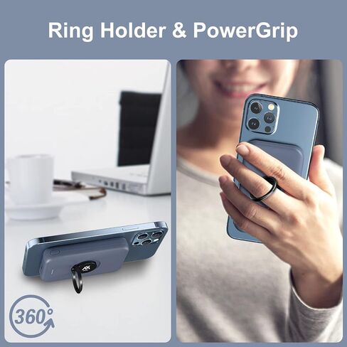 MYao Magnetic Wireless Power Bank, 5000mAh Mini Portable Charger with Finger Holder, Battery Pack USB C, Compatible with iPhone 14/14 Pro / 14 Pro Max / 14 Plus and iPhone 13/12 Series in Saudi Arabia