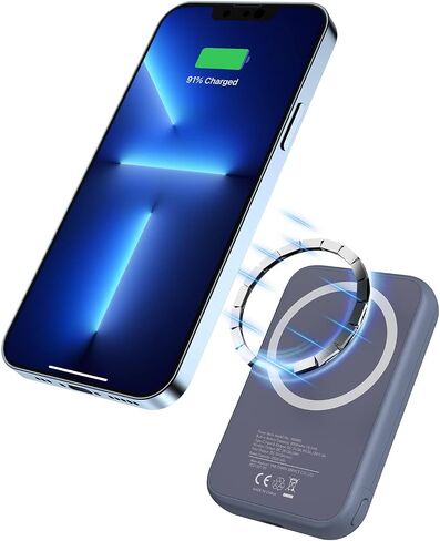 MYao Magnetic Wireless Power Bank, 5000mAh Mini Portable Charger with Finger Holder, Battery Pack USB C, Compatible with iPhone 14/14 Pro / 14 Pro Max / 14 Plus and iPhone 13/12 Series in Saudi Arabia