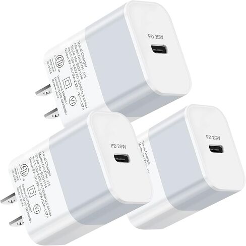 كتلة شحن سريعة، شاحن حائط USB C بقدرة 20 واط، كتلة شاحن iPhone سريع، محول طاقة USB C لهاتف iPhone 13/13 Pro/12 Pro Max/12 Pro/11 Pro، iPad Air/Mini/Pro، Samsung S22 S20 S10(3 علية) in Kuwait