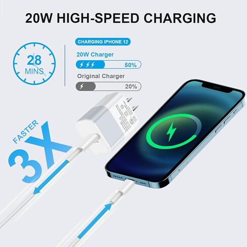كتلة شحن سريعة، شاحن حائط USB C بقدرة 20 واط، كتلة شاحن iPhone سريع، محول طاقة USB C لهاتف iPhone 13/13 Pro/12 Pro Max/12 Pro/11 Pro، iPad Air/Mini/Pro، Samsung S22 S20 S10(3 علية) in Kuwait