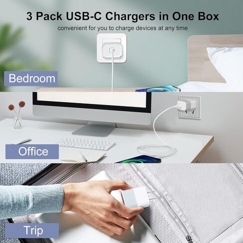 كتلة شحن سريعة، شاحن حائط USB C بقدرة 20 واط، كتلة شاحن iPhone سريع، محول طاقة USB C لهاتف iPhone 13/13 Pro/12 Pro Max/12 Pro/11 Pro، iPad Air/Mini/Pro، Samsung S22 S20 S10(3 علية) in Kuwait