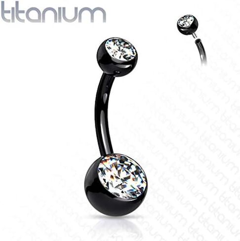 FIFTH CUE 14G Solid G23 Implant Grade Titanium INTERNALLY THREADED Double Jeweled Naval Belly Ring in Saudi Arabia