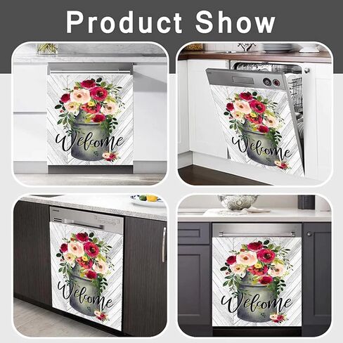 Sportman Spring Flower Kitchen Dishwasher Stickers Kitchen Decoration,Vase Still Life Magnetic Dishwasher Panel Cover Decal,Floral Dishwasher Magnet Cover（23 x 26 inch in Saudi Arabia