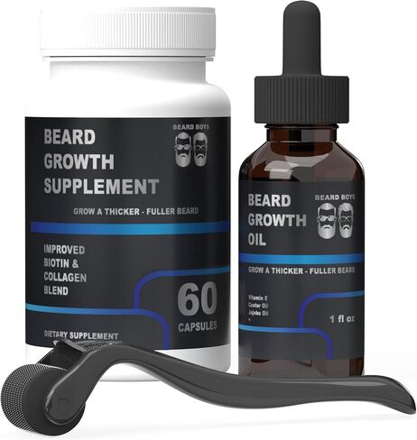 Beard Boys Beard Growth Kit - Beard Growth Oil - Beard Growth Roller - Beard Growth Vitamins - Beard Roller 0.25mm - Best Beard Growth Kit - Thicker Beard - (BB BGK) in Saudi Arabia