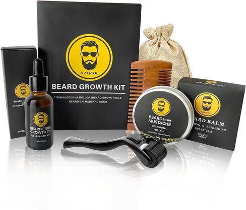 Beard Growth Kit - Beard Kit Gifts Set with 0.25mm Beard Roller, Beard Growth Serum Oil , Beard Balm and Comb, Help Beard and Hair Growth - Gifts for Men Dad Him Boyfriend Husband Brother in Saudi Arabia