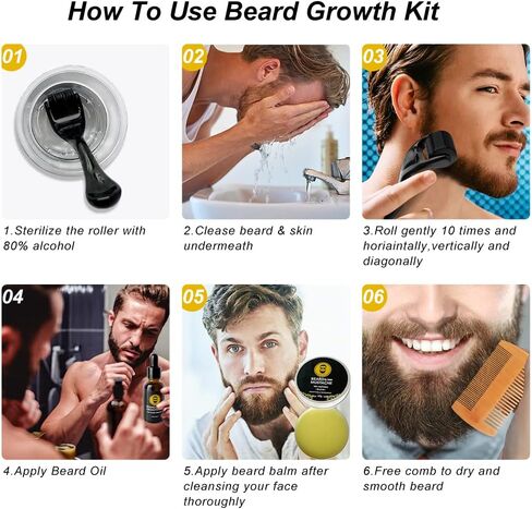 Beard Growth Kit - Beard Kit Gifts Set with 0.25mm Beard Roller, Beard Growth Serum Oil , Beard Balm and Comb, Help Beard and Hair Growth - Gifts for Men Dad Him Boyfriend Husband Brother in Saudi Arabia