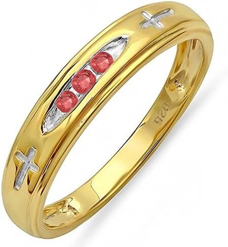 Dazzlingrock Collection 0.15 Carat (ctw) 18K Yellow Gold Plated Sterling Silver 3 Stone Round Ruby Cross Design Men's Band Ring in Saudi Arabia