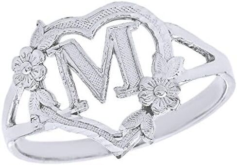 CaliRoseJewelry Silver Initial Alphabet Personalized Heart Ring - Letter M in Saudi Arabia