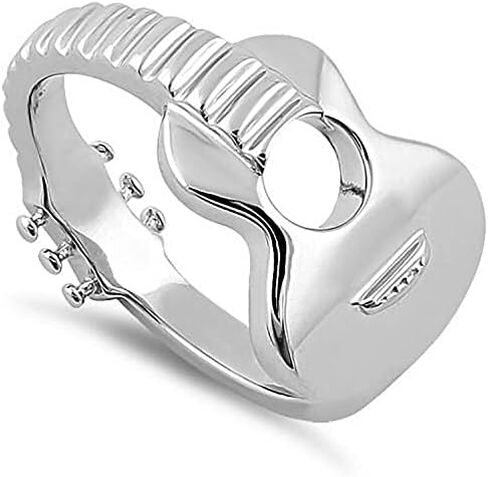 Sterling Silver 925 Guitar Ring , Adorable Musical Instrument Band Ring, Women/Girls Music Lover Jewelry in Saudi Arabia