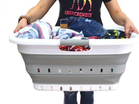 SAMMART 41L (10.8 gallon) Collapsible 3 Handled Plastic Laundry Basket - Foldable Pop Up Storage Container/Organizer - Portable Washing Tub - Space Saving Hamper/Basket (3 handled rectangular, Black) in Saudi Arabia