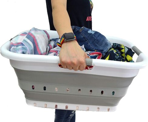 SAMMART 41L (10.8 gallon) Collapsible 3 Handled Plastic Laundry Basket - Foldable Pop Up Storage Container/Organizer - Portable Washing Tub - Space Saving Hamper/Basket (3 handled rectangular, Black) in Saudi Arabia