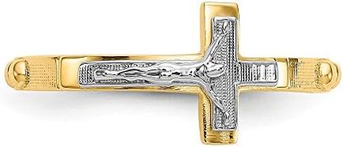 Solid 14k Yellow and White Gold Two Tone Crucifix Cross Rosary Ring Band in Saudi Arabia