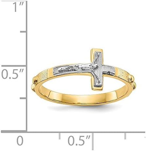 Solid 14k Yellow and White Gold Two Tone Crucifix Cross Rosary Ring Band in Saudi Arabia