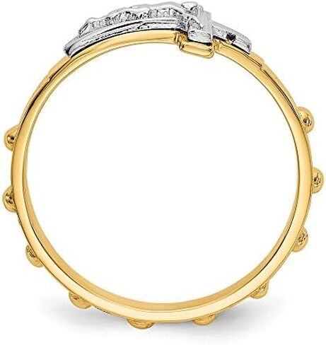 Solid 14k Yellow and White Gold Two Tone Crucifix Cross Rosary Ring Band in Saudi Arabia