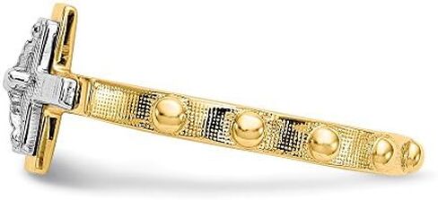 Solid 14k Yellow and White Gold Two Tone Crucifix Cross Rosary Ring Band in Saudi Arabia