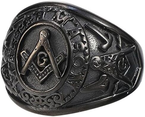 Mokiss Mens Black Plated Stainless Steel Mason Masonic Freemason Ring Band in Saudi Arabia