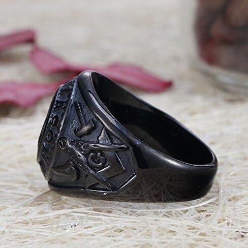Mokiss Mens Black Plated Stainless Steel Mason Masonic Freemason Ring Band in Saudi Arabia
