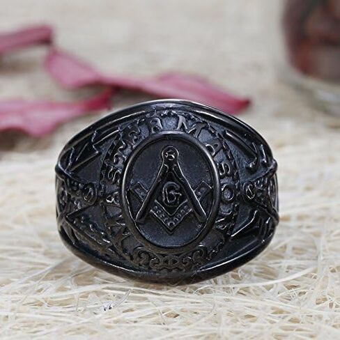 Mokiss Mens Black Plated Stainless Steel Mason Masonic Freemason Ring Band in Saudi Arabia