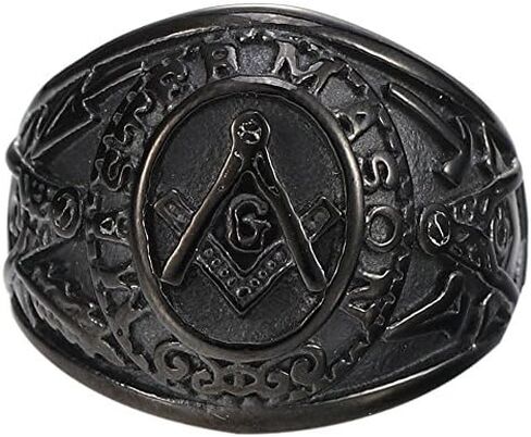 Mokiss Mens Black Plated Stainless Steel Mason Masonic Freemason Ring Band in Saudi Arabia