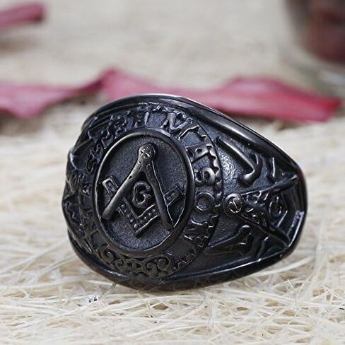 Mokiss Mens Black Plated Stainless Steel Mason Masonic Freemason Ring Band in Saudi Arabia