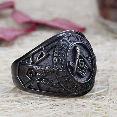 Mokiss Mens Black Plated Stainless Steel Mason Masonic Freemason Ring Band in Saudi Arabia