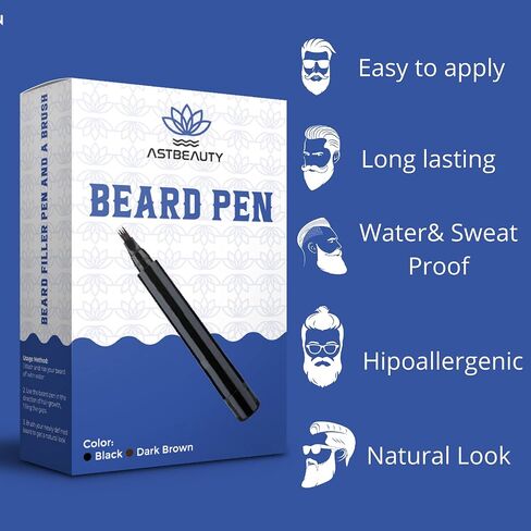 Natural Beard Pencil Filler pen for Men Beard Moustache, Water Proof Long Lasting Coverage, Repair Shape, Effective Enhance Facial Hair (BLACK) in Saudi Arabia