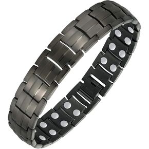 Feraco Magnetic Bracelet for Men Titanium Steel Magnetic Bracelet for Men with Double Row Magnets Adjustable (Black) in Kuwait
