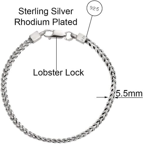 Savlano 925 Sterling Silver Rhodium Plated 3.5MM, 5.5MM Franco Square Box Chain Bracelet for Men-Made In Italy Comes with Savlano Gift Box in Saudi Arabia