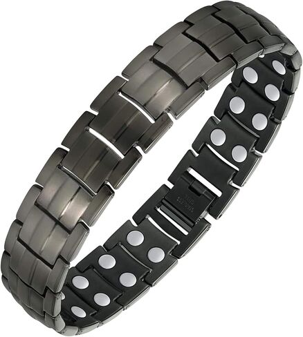 Feraco Magnetic Bracelet for Men Titanium Steel Magnetic Bracelet for Men with Double Row Magnets Adjustable (Black) in Kuwait
