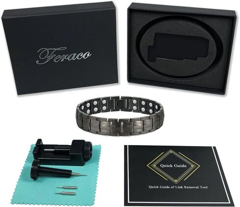 Feraco Magnetic Bracelet for Men Titanium Steel Magnetic Bracelet for Men with Double Row Magnets Adjustable (Black) in Kuwait