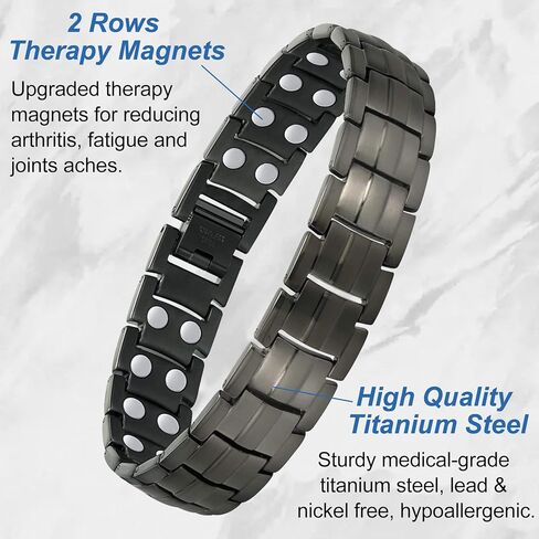 Feraco Magnetic Bracelet for Men Titanium Steel Magnetic Bracelet for Men with Double Row Magnets Adjustable (Black) in Kuwait