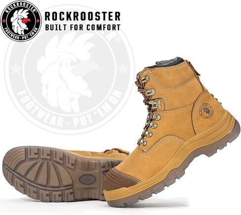 أحذية عمل ROCKROOSTER للرجال، 7 بوصة، مقدمة فولاذية، سحاب جانبي، أحذية جلدية، تحكم ثابت، مسامي، سريع الجفاف (AK232Z -AK245Z) in Kuwait